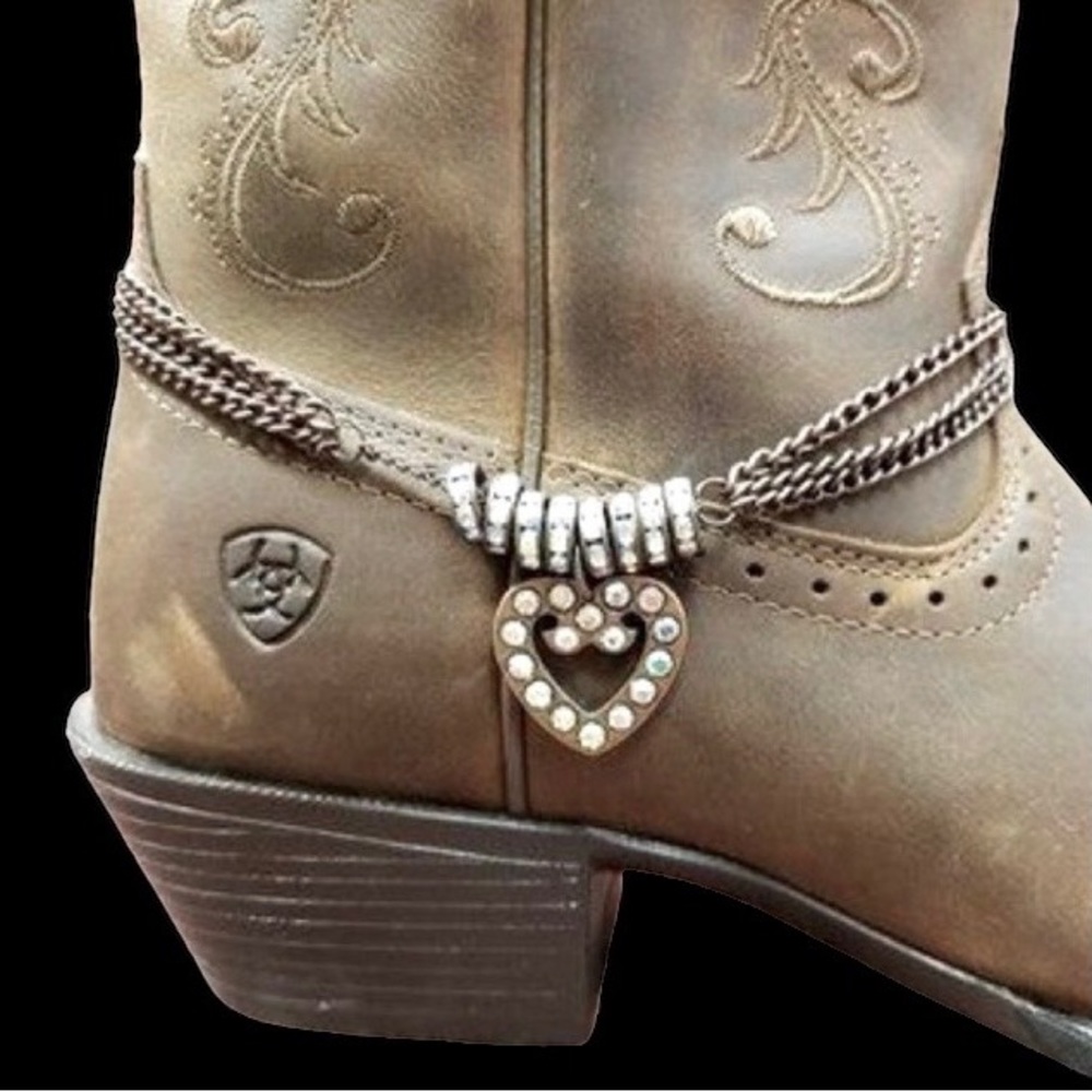 Western Boot Jewelry Silver Tone Heart Rhinestone Costume Country Fashion - Picture 2 of 4